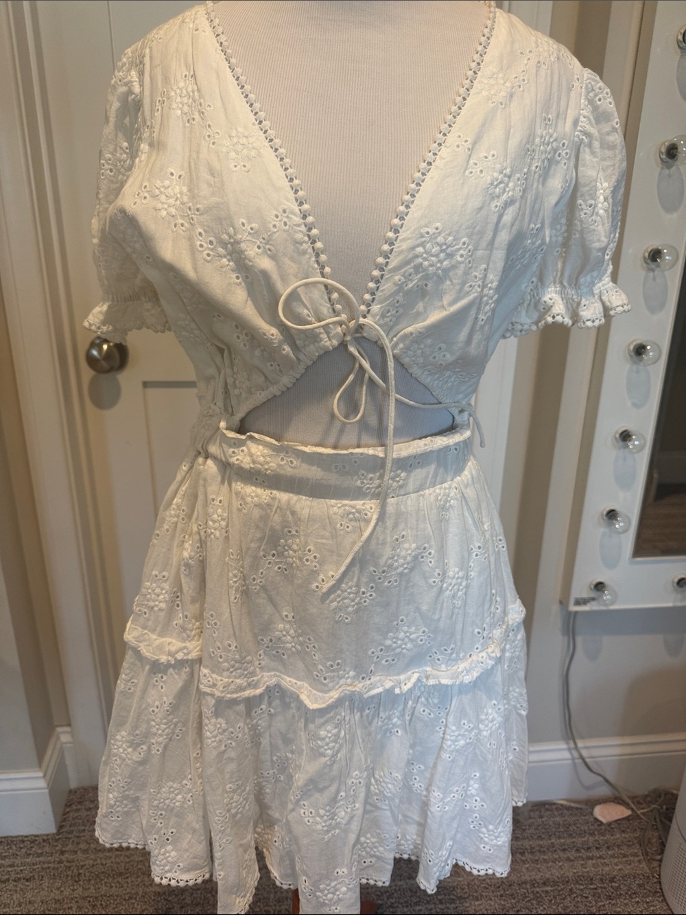 White Eyelet Tie-Front Summer Dress
